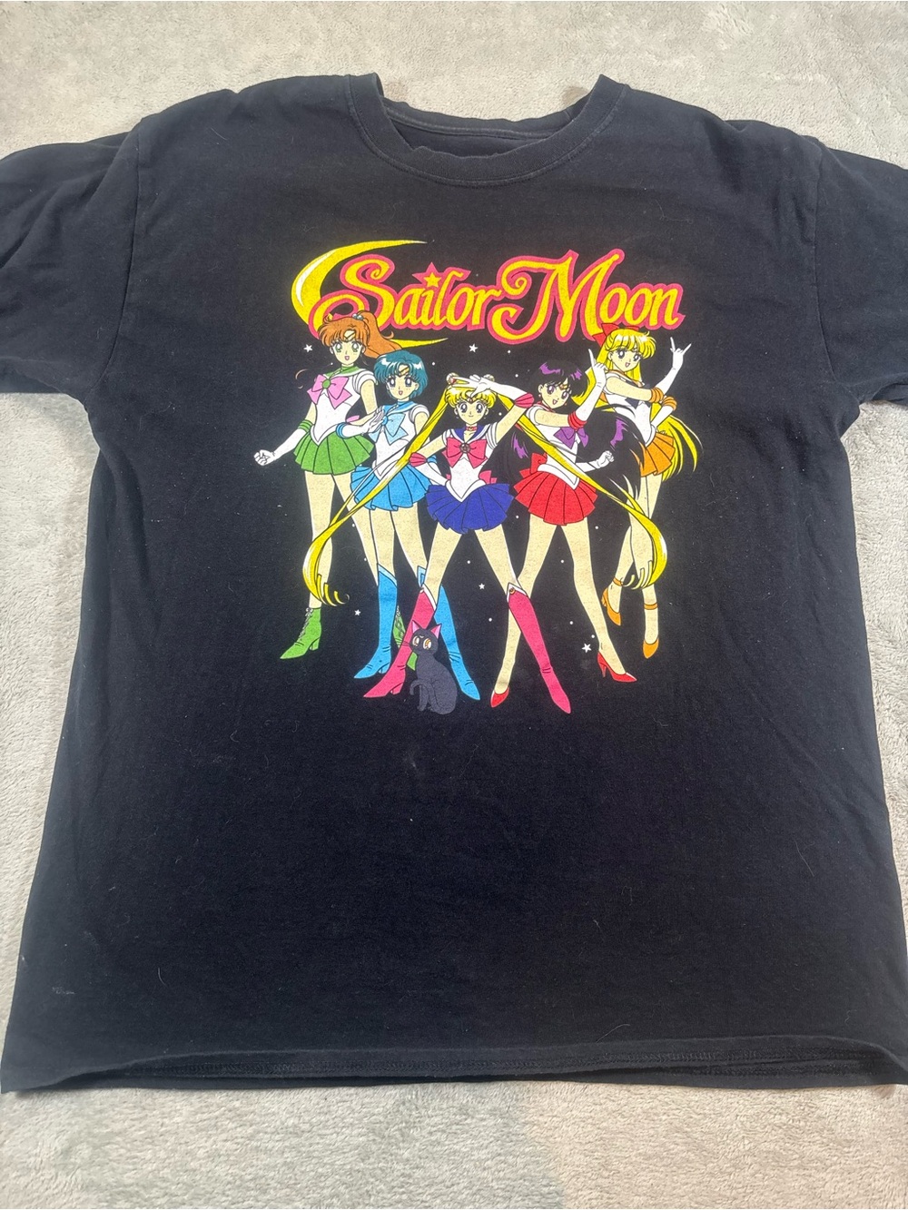Sailor Moon Graphic T-Shirt Black Anime Scout Lineup Crewneck Large